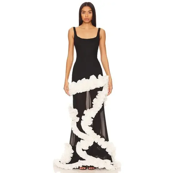 NBD Wisteria Gown Maxi Dress Ruffle Detail Formal Statement Party Gala Event XXS